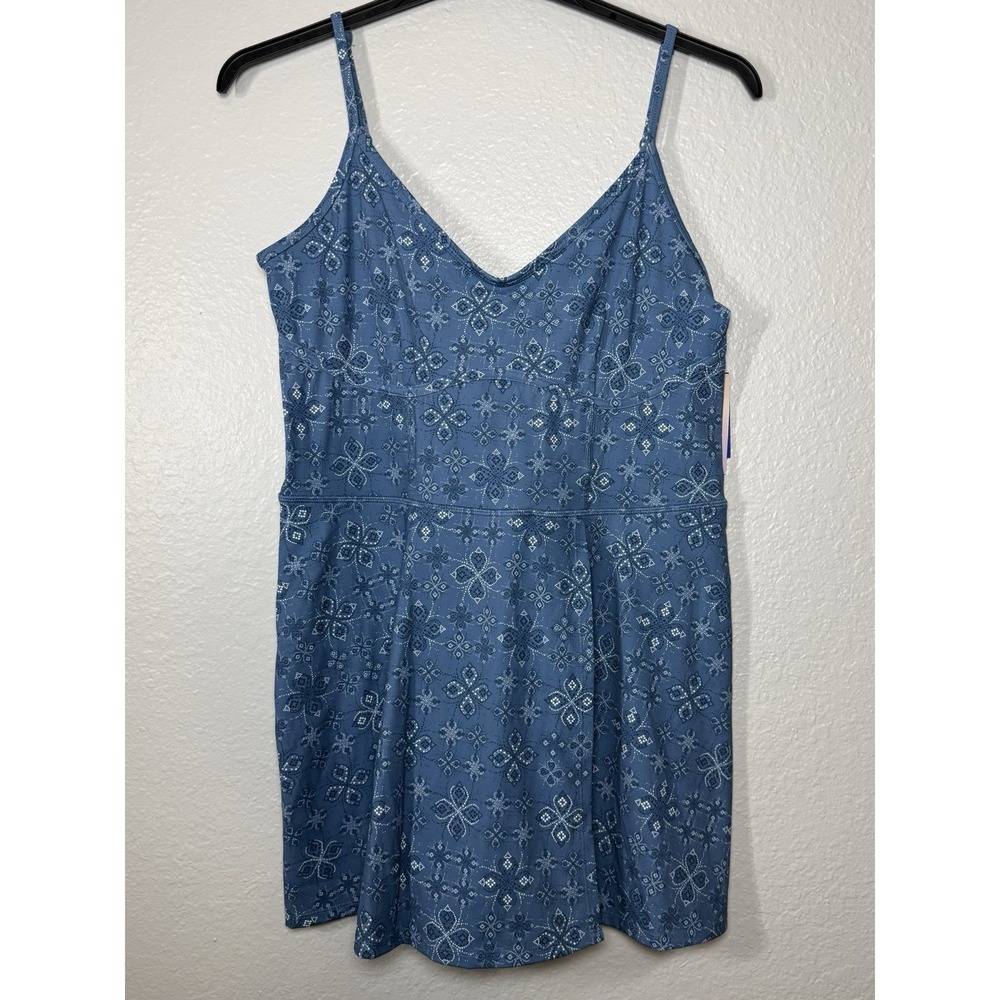 JoyLab Women's Active tennis Dress with built in Shorts Blue Floral Size Large